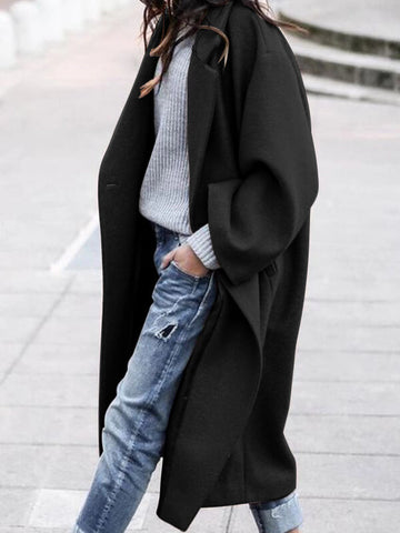 Airchics manteau en laine longue avec poches col revers femme mode